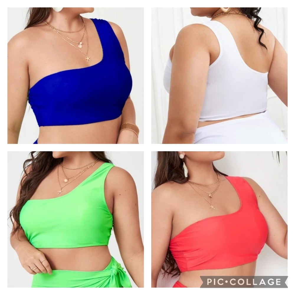 💕Shein Lot of4 Top only One Shoulder Swim Bikini 0XL Extra Large Red Blue Green